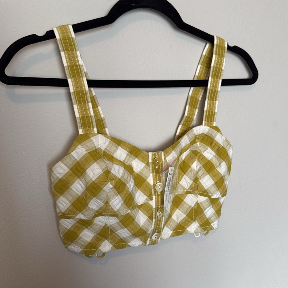 Madewell Checkard Croptop Yellow/White Buttons Sz00 NWT Preppy Classic Statement - Picture 5 of 7